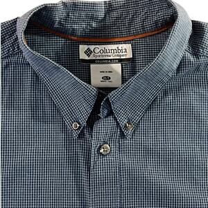 Columbia Mens XLT Tall Blue White Check  Short Sleeve Button Down Shirt Cotton‎
